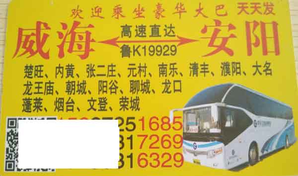 安阳到威海名片正面