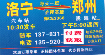 洛宁到郑州名片正面